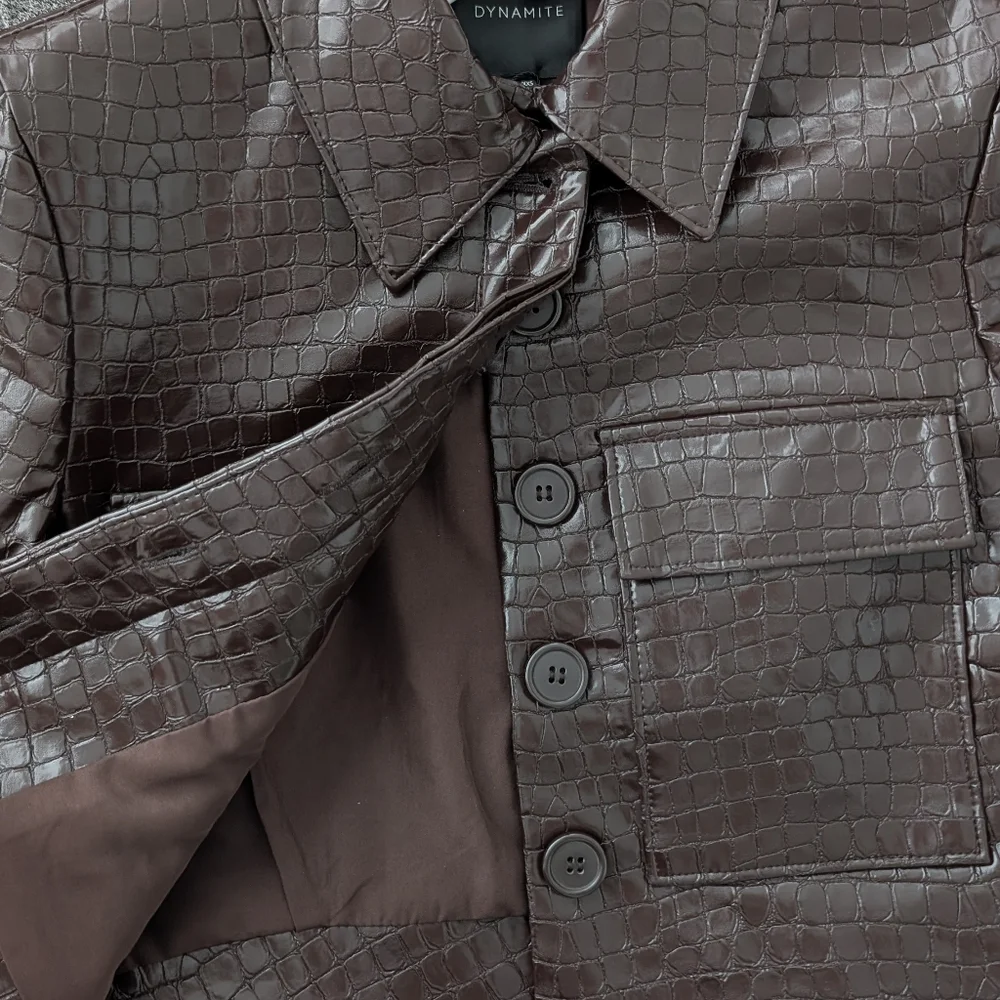NWT Dynamite Mocha Brown Croc-Embossed Faux Leather Blazer/Jacket - Picture 4 of 5
